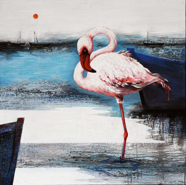 Animals acrylic painting titled 'Flamingo 8', 36x36 inches, by artist Vishwajeet Naik on Canvas