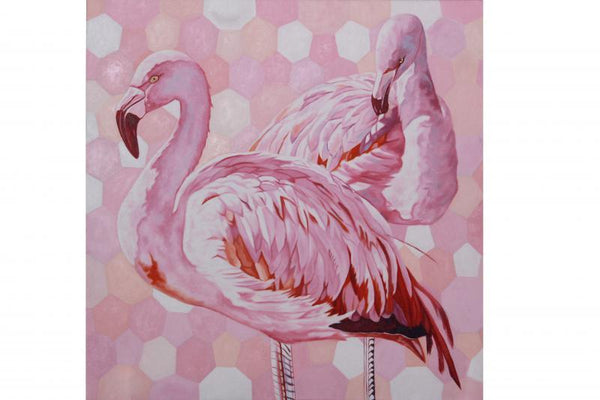 Animals oil painting titled 'Flamingos', 24x24 inches, by artist Gunjan Adya on Canvas