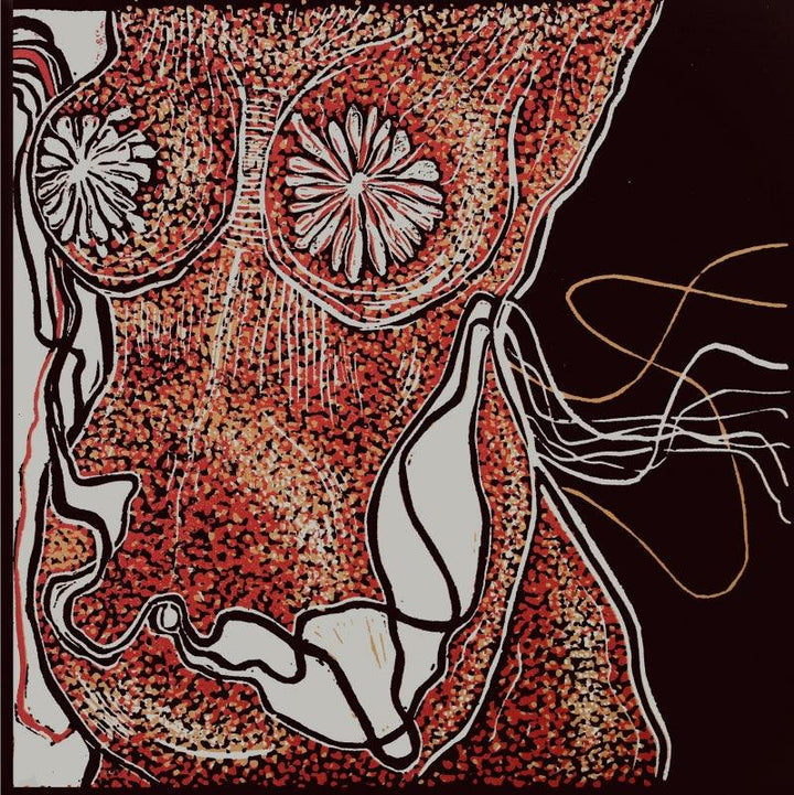 contemporary printmaking titled 'Flesh And Blood 1', 8x8 inches, by artist Prachi Sahasrabudhe on Paper