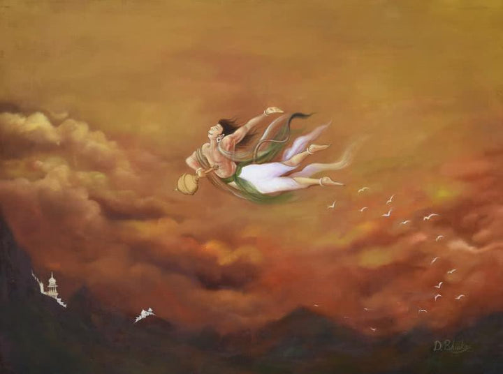 Religious oil painting titled 'Flight of Fantasy ', 48x36 inches, by artist Durshit Bhaskar on canvas