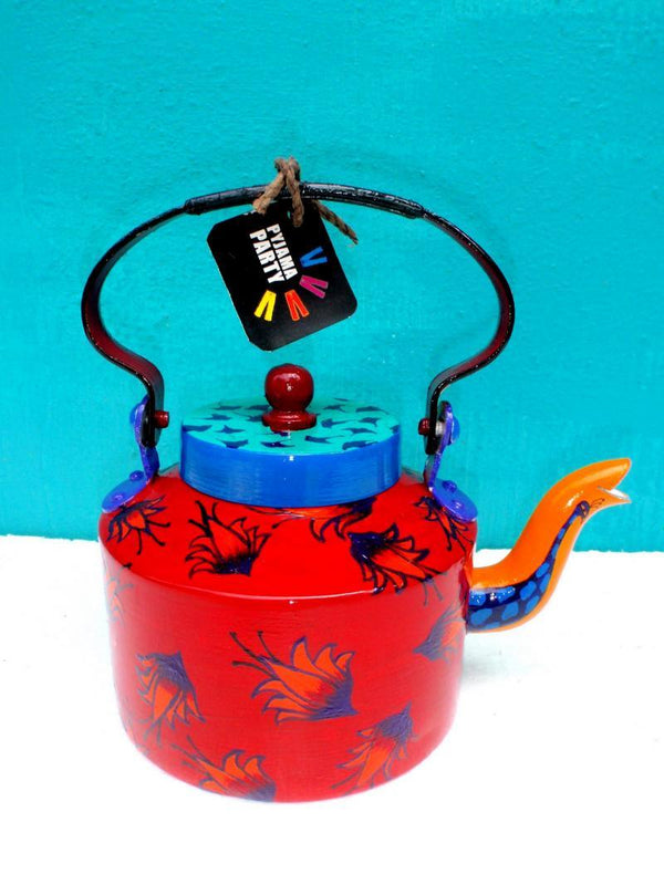 Lifestyle craft titled 'Floating Flowers Tea Kettle', 9x9x7 inches, by artist Rithika Kumar on Aluminium