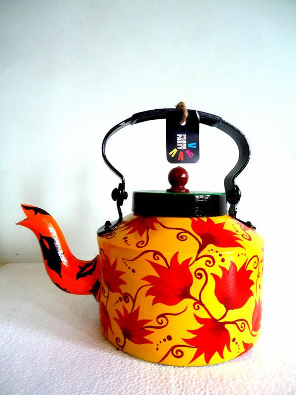 Lifestyle craft titled 'Floaty Flowers Tea Kettle', 9x9x7 inches, by artist Rithika Kumar on Aluminium