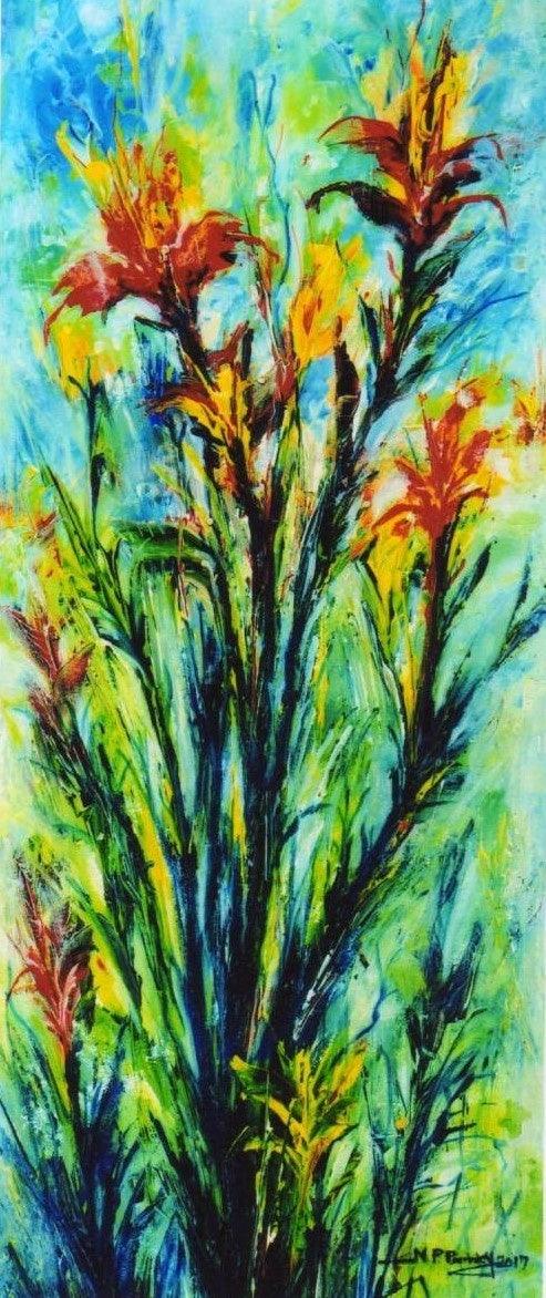 Nature acrylic painting titled 'Floral 3', 27x11 inches, by artist NP Pandey on Canvas