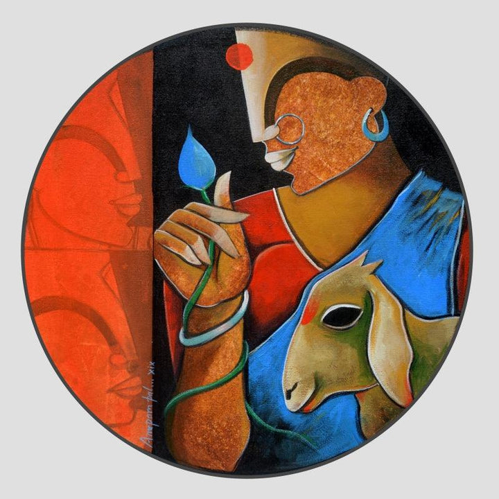 contemporary acrylic painting titled 'Floral Beauty', 20x20 inches, by artist Anupam Pal on canvas