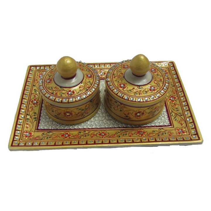 Lifestyle craft titled 'Floral Decorative Box Tray', 4x9x6 inches, by artist Ecraft India on Marble