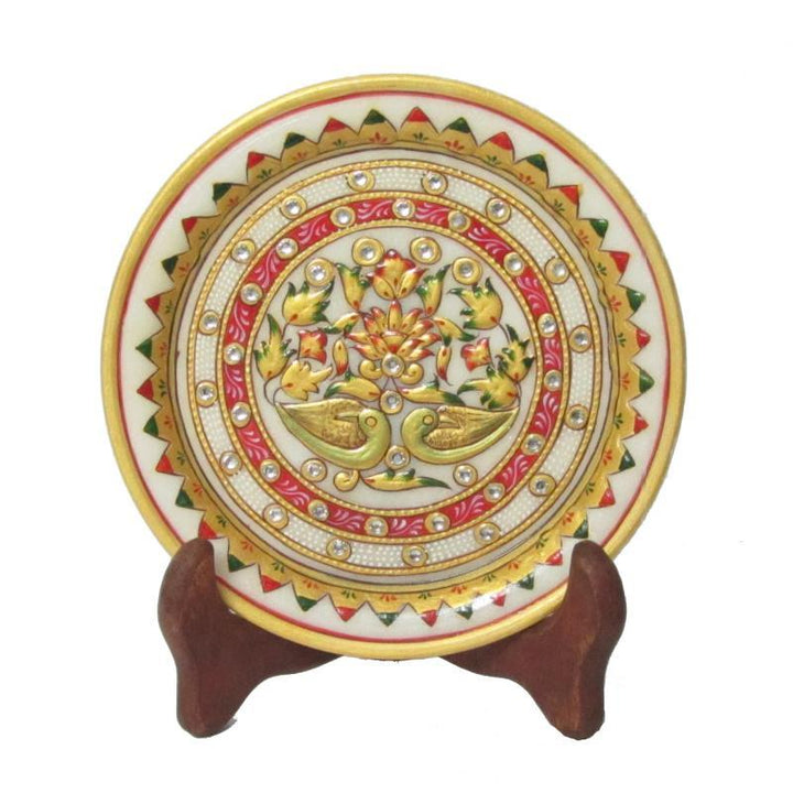 Lifestyle craft titled 'Floral Marble Plate', 6x6x1 inches, by artist Ecraft India on Marble