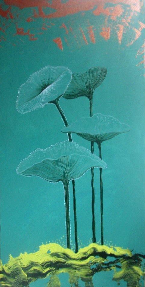 Nature acrylic painting titled 'Flower 1', 40x20 inches, by artist Shyamali Paul on Canvas