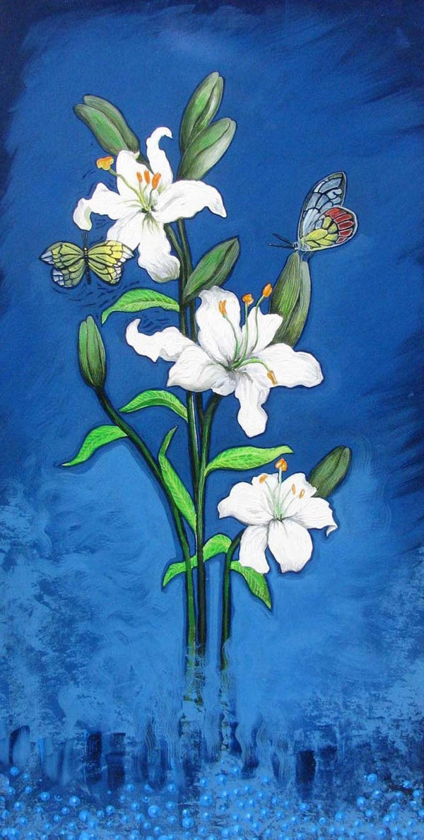 Nature acrylic painting titled 'Flower 2', 40x20 inches, by artist Shyamali Paul on Canvas