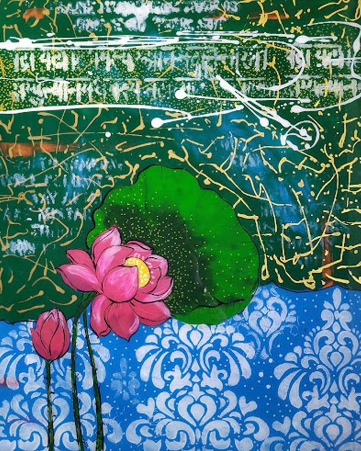 Nature acrylic painting titled 'Flower 3', 30x24 inches, by artist GOPAL Roy on Glass