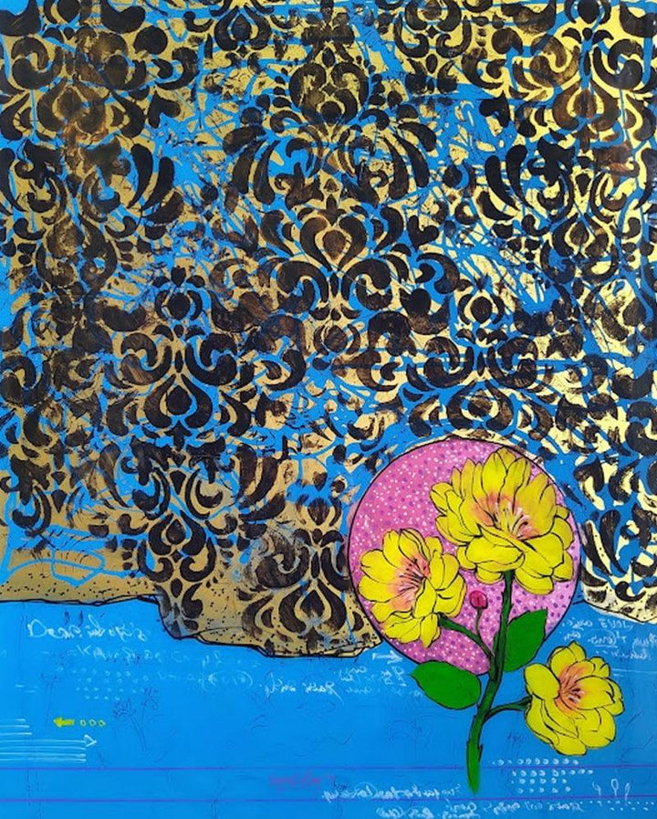 Nature acrylic painting titled 'Flower 4', 30x24 inches, by artist GOPAL Roy on Glass