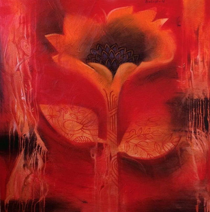 Nature acrylic painting titled 'Flower', 36x36 inches, by artist Balaji Ubale on Canvas