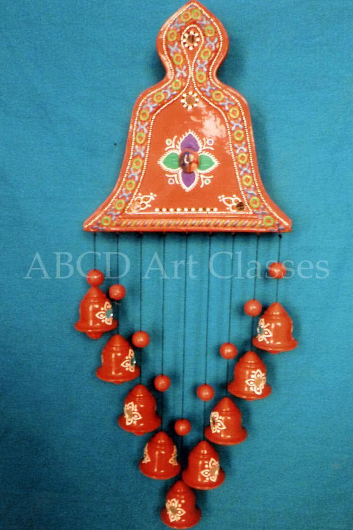 Lifestyle handicraft titled 'Flower Bells Wind Chime', 15x5x3 inches, by artist ABCD- Any Body Can Draw Art Classes on Terracotta