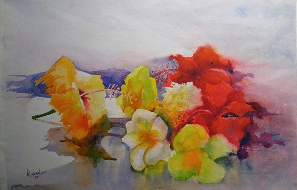 Photorealistic watercolor painting titled 'Flower On My Canvas', 15x22 inches, by artist Bijay Biswaal on Canson Paper