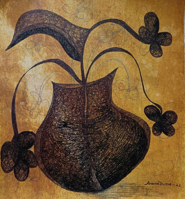 Nature mixed media painting titled 'Flower Pot', 10x9 inches, by artist Ankita Dutta on Canvas