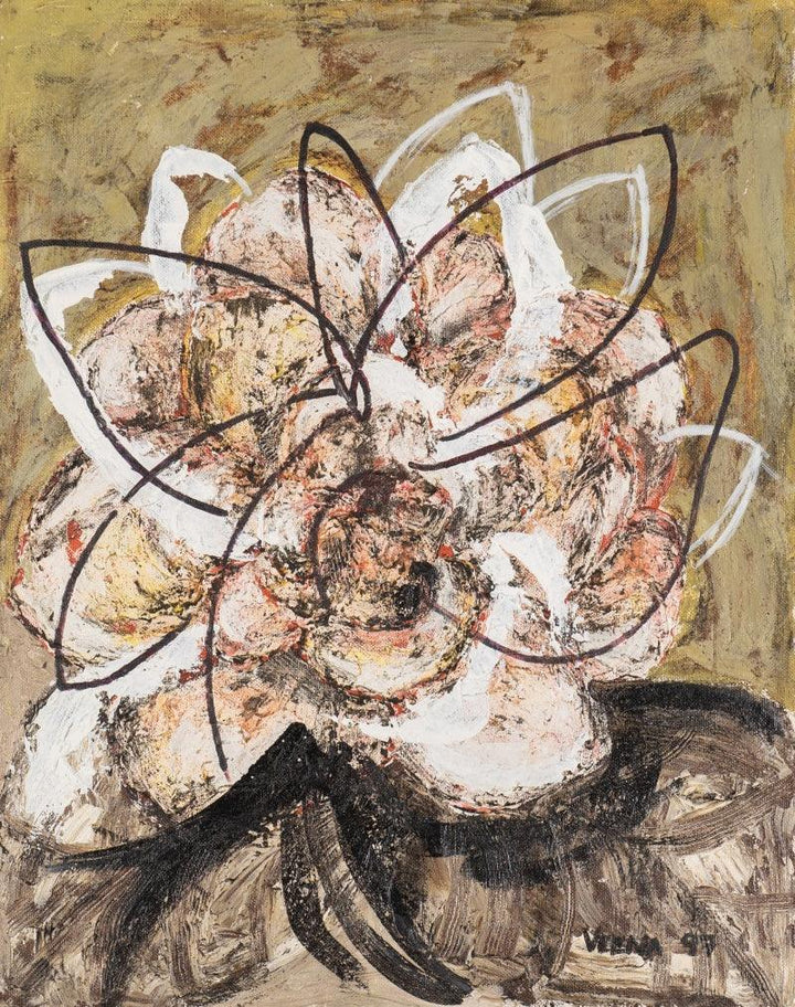 Nature mixed media titled 'Flower Study 4', 20x16 inches, by artist Veena Advani on Canvas