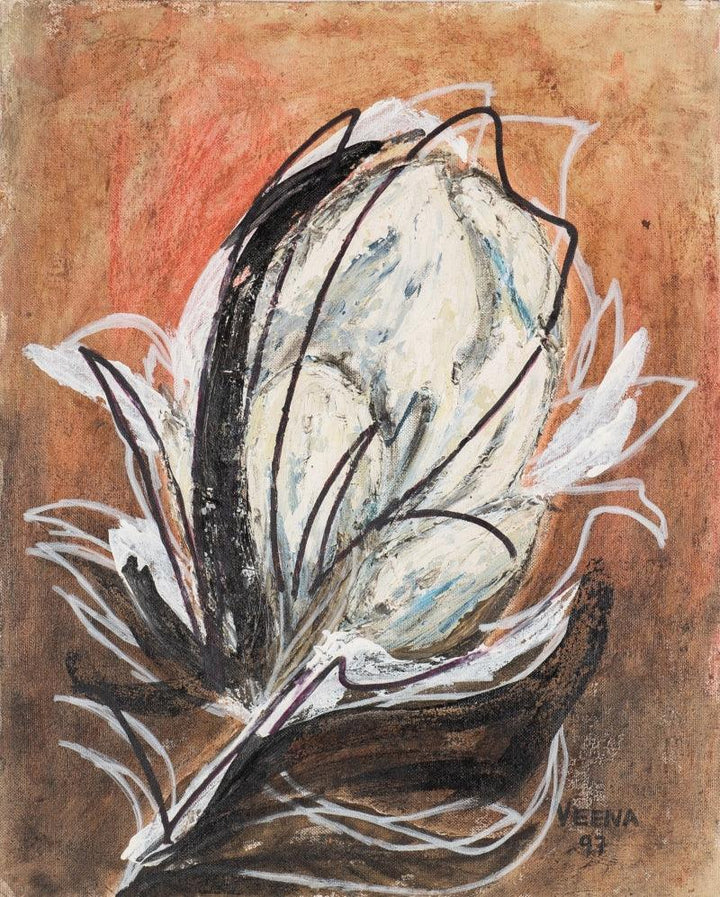 Nature mixed media titled 'Flower Study 5', 20x16 inches, by artist Veena Advani on Canvas