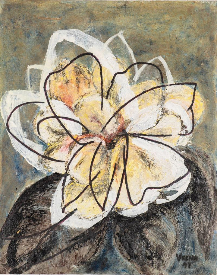 Nature mixed media titled 'Flower Study 6', 20x16 inches, by artist Veena Advani on Canvas