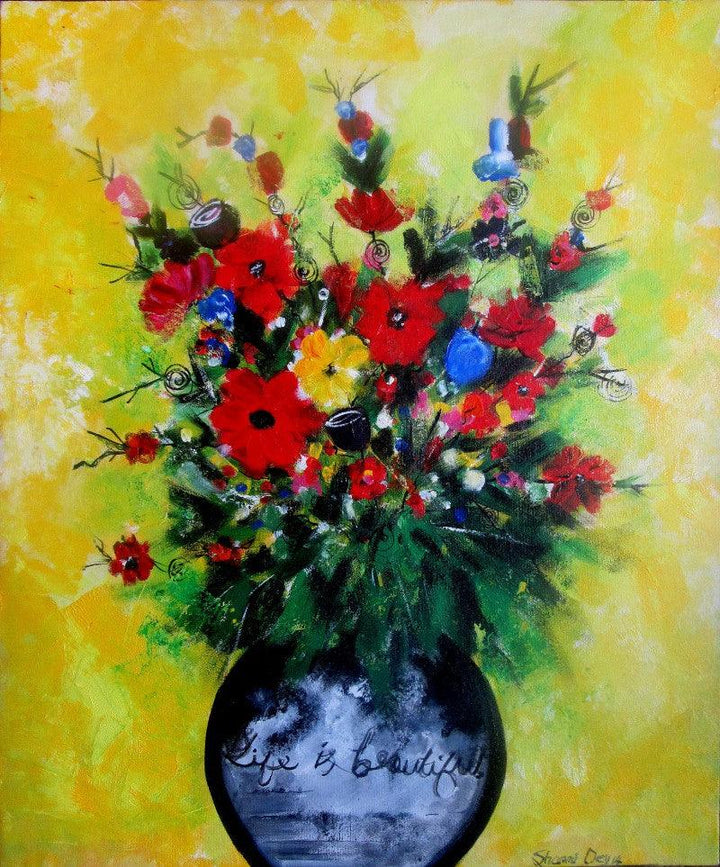 Abstract acrylic painting titled 'Flower Vase', 24x20 inches, by artist Sharmi Dey on Canvas