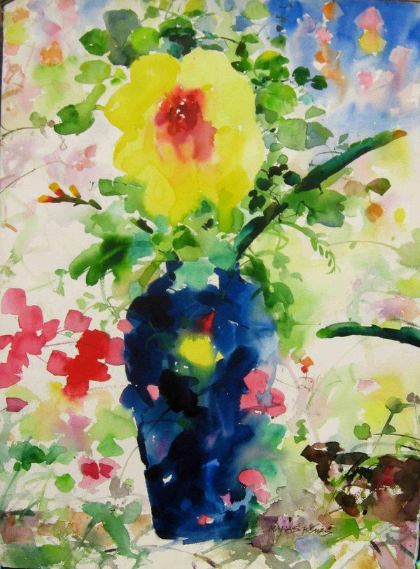 Nature watercolor painting titled 'Flower vase With Nature', 22x30 inches, by artist Manas  Biswas on Paper