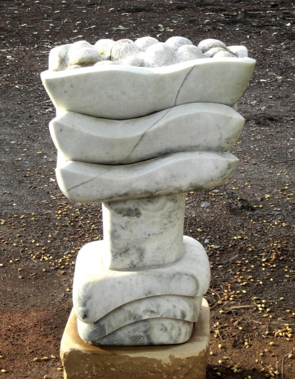 Lifestyle sculpture titled 'Flower With Fountain', 40x18x24 inches, by artist Lallan Singh on Marble