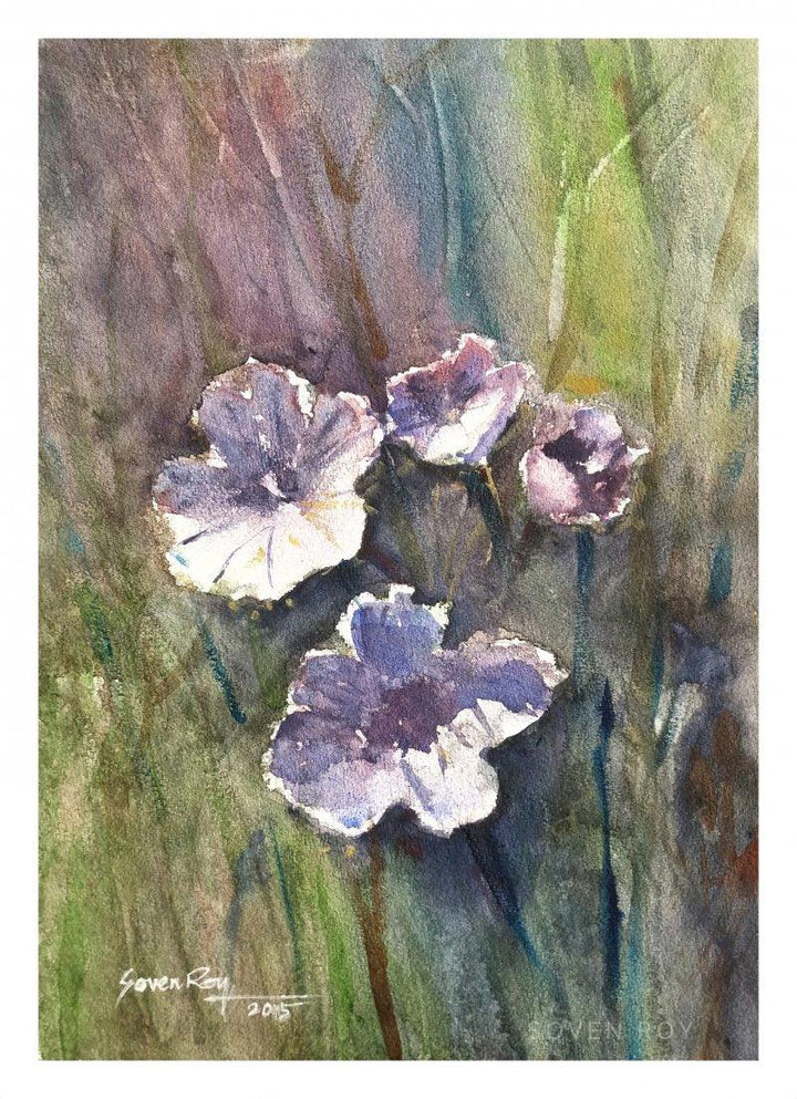 Nature watercolor painting titled 'Flowers 1', 14x10 inches, by artist Soven Roy on Paper