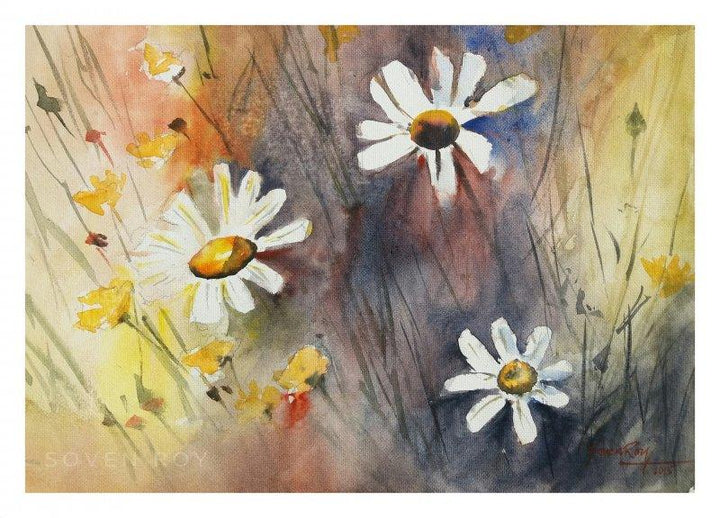 Landscape watercolor painting titled 'Flowers 2', 14x10 inches, by artist Soven Roy on Paper