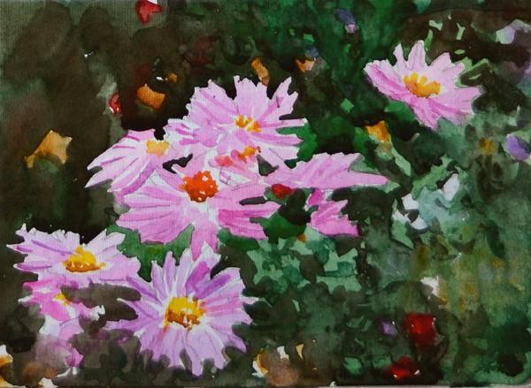 Nature watercolor painting titled 'Flowers', 7x5 inches, by artist Ramesh Jhawar on Paper