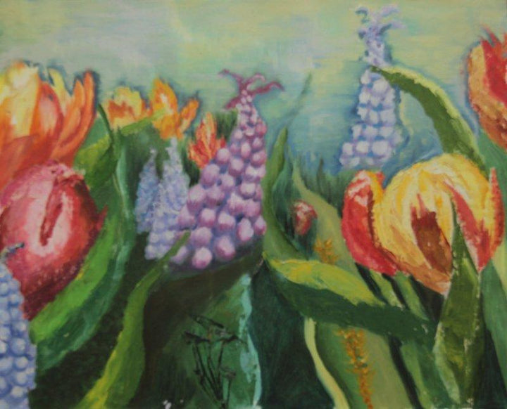 Nature oil painting titled 'Flowers in Wild', 20x16 inches, by artist Krupa Shah on Canvas