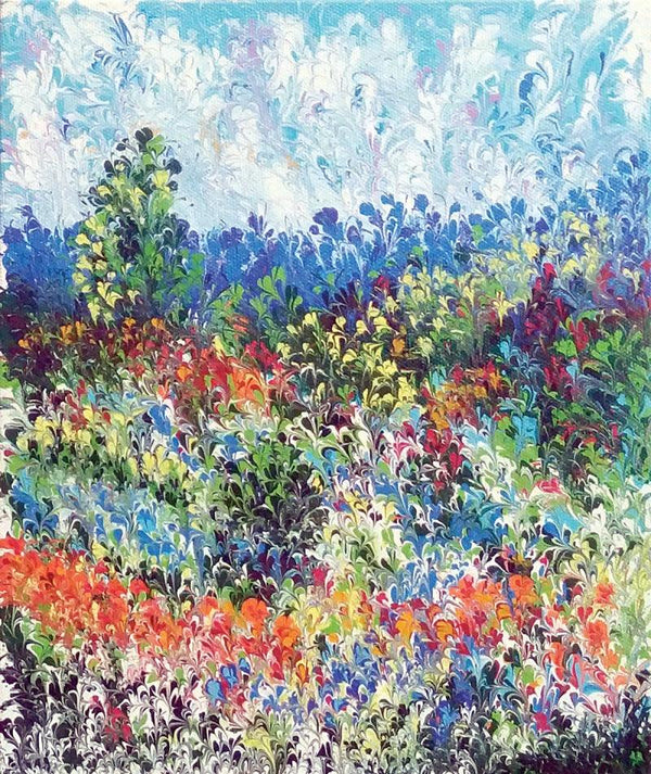 Impressionist acrylic painting titled 'Flowers Of Heaven vi', 8x10 inches, by artist Kaukab Ahmad on Canvas Board