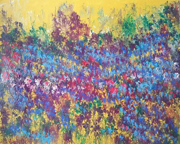 Impressionist acrylic painting titled 'Flowers of Heaven VII', 8x10 inches, by artist Kaukab Ahmad on Canvas Board