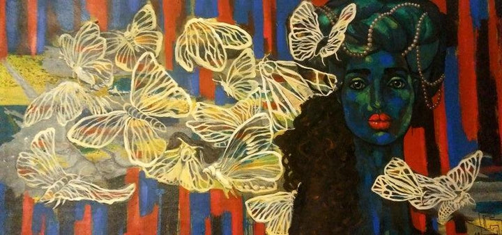 Figurative acrylic painting titled 'Fluttering', 24x48 inches, by artist Suruchi Jamkar on Canvas