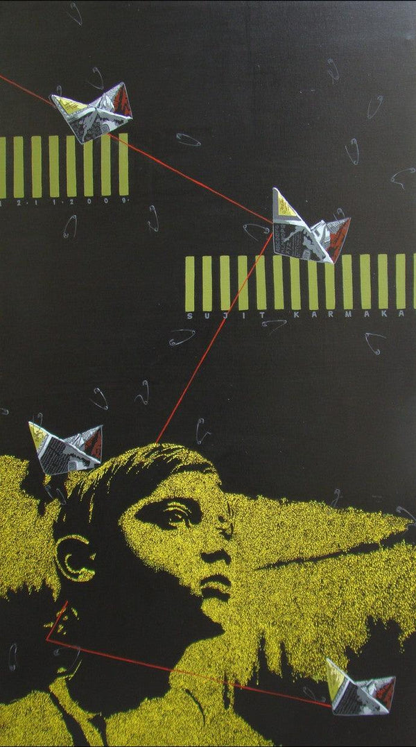 Pop Art acrylic painting titled 'Fly High', 38x22 inches, by artist Sujit Karmakar on Canvas