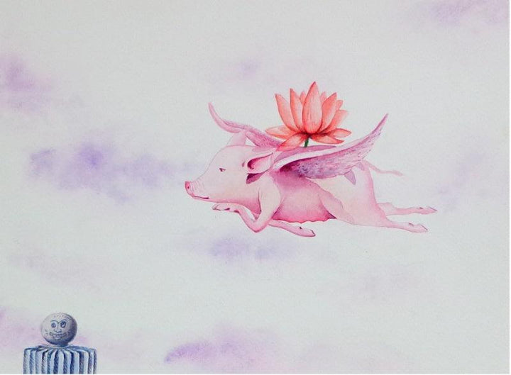 Animals watercolor painting titled 'Flying Nature', 9x12 inches, by artist Sanjay Kumar on Paper