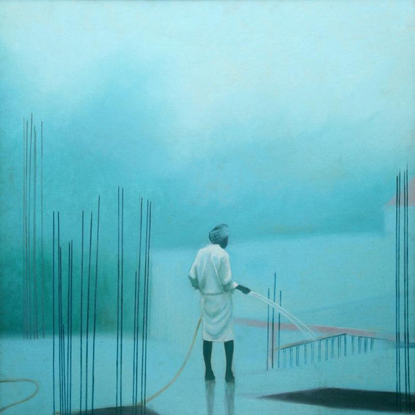 Figurative oil painting titled 'Foggy', 36x36 inches, by artist Vinayak Takalkar on Canvas