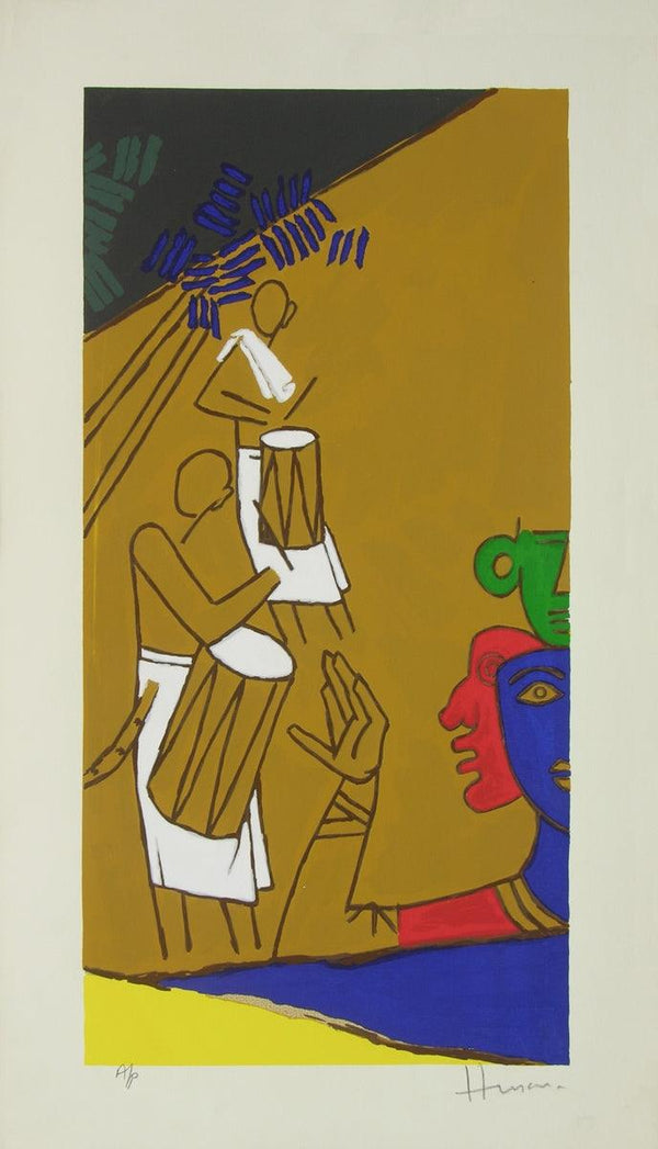 Figurative serigraphs painting titled 'Folklore Kerala 10', 28x16 inches, by artist M. F. Husain on Paper