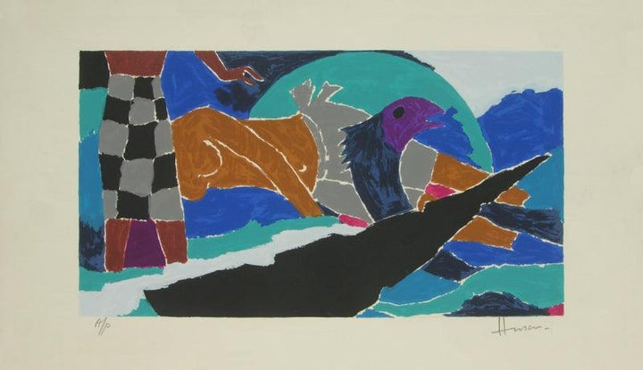 Figurative serigraphs painting titled 'Folklore Kerala 3', 16x28 inches, by artist M. F. Husain on Paper