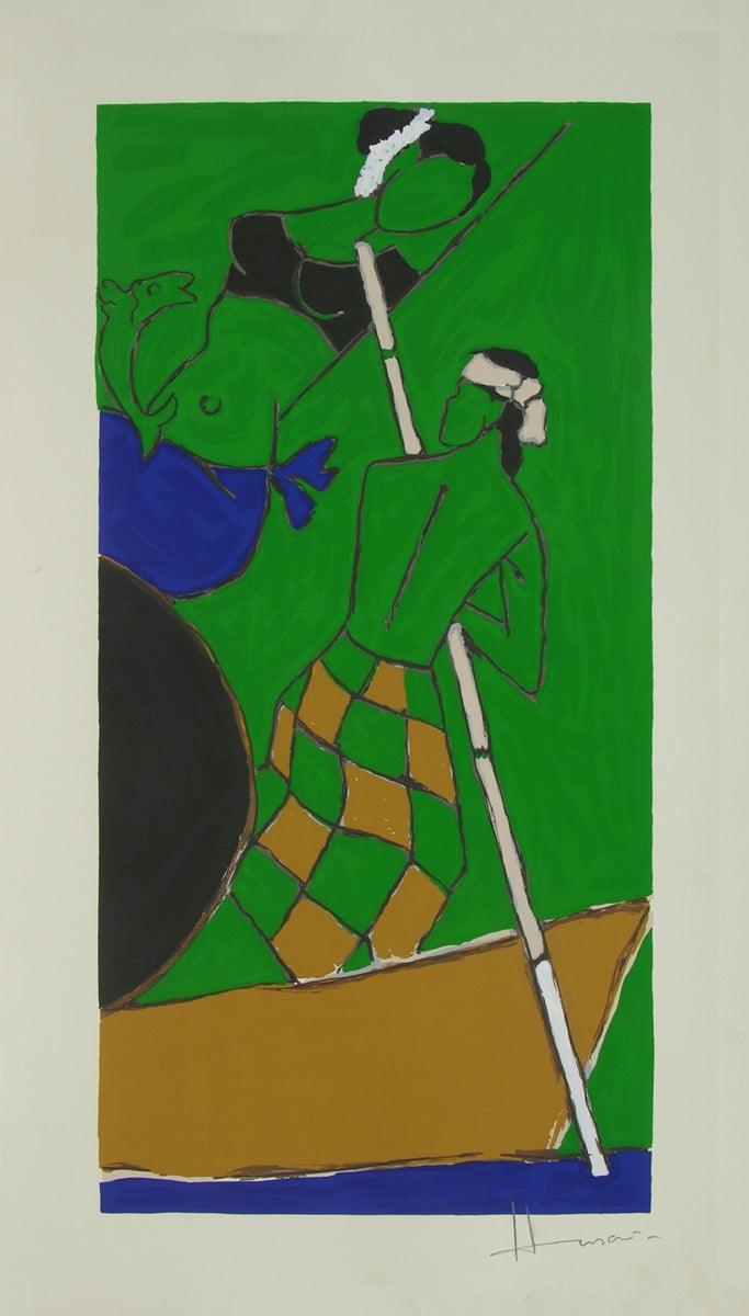 Figurative serigraphs painting titled 'Folklore Kerala 5', 28x16 inches, by artist M. F. Husain on Paper