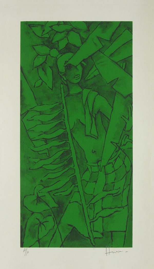 Figurative serigraphs painting titled 'Folklore Kerala 7', 28x16 inches, by artist M. F. Husain on Paper