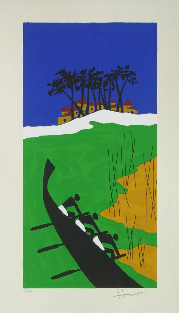 Figurative serigraphs painting titled 'Folklore Kerala 8', 28x16 inches, by artist M. F. Husain on Paper