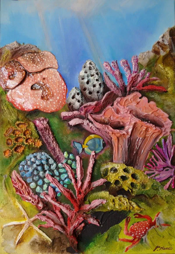 Nature acrylic painting titled 'Fondale Marino ', 20x14 inches, by artist Francesca Monico on Canvas