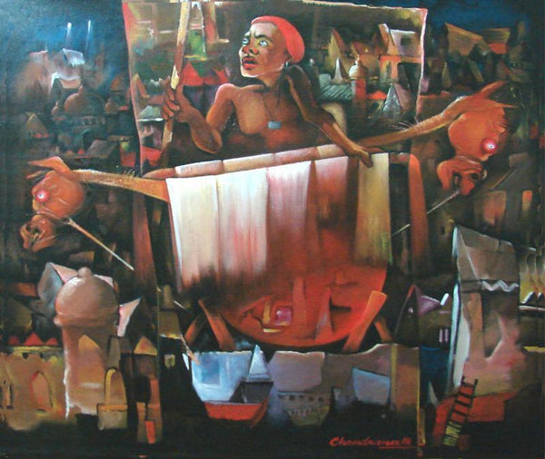 Lifestyle acrylic painting titled 'For Discover', 32x36 inches, by artist Chandranath Banerjee on Canvas