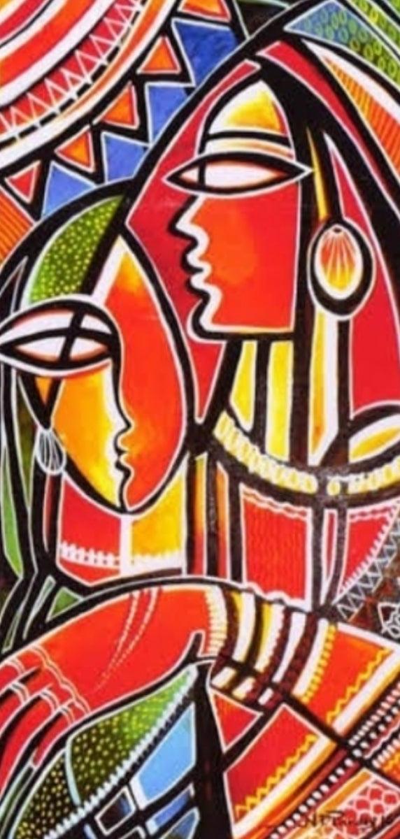 Figurative acrylic painting titled 'For Each Other', 23x12 inches, by artist N P Pandey on Canvas