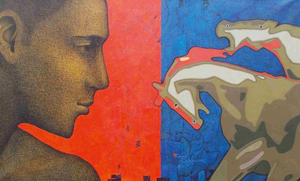 Figurative acrylic painting titled 'Force 22', 36x60 inches, by artist Rajan Raghavan on Canvas