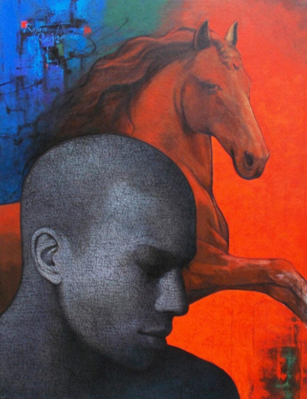 Figurative acrylic painting titled 'Force 27', 47x36 inches, by artist Rajan Raghavan on Canvas