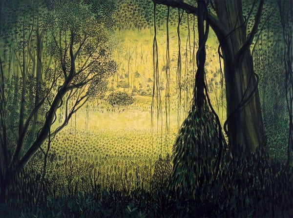 Nature acrylic painting titled 'Forest', 32x42 inches, by artist Seby Augustine on Canvas