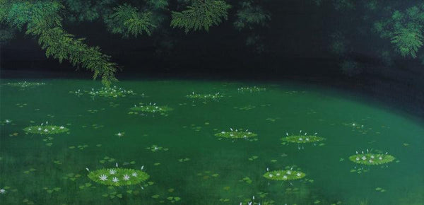 Nature oil painting titled 'Forest Lilies', 24x48 inches, by artist Shirish Ambekar on Canvas