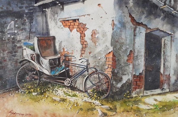 Still-life watercolor painting titled 'Forgotten corner', 22x15 inches, by artist Mrutyunjaya Dash on paper