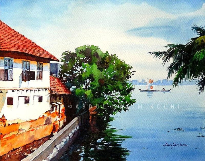 Cityscape watercolor painting titled 'Fortkochi Canal', 18x24 inches, by artist Abdul Salim on Paper