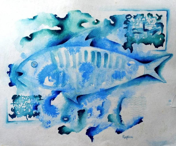 Animals watercolor painting titled 'Fossil Series 2', 9x11 inches, by artist Ranjith Raghupathy on Paper