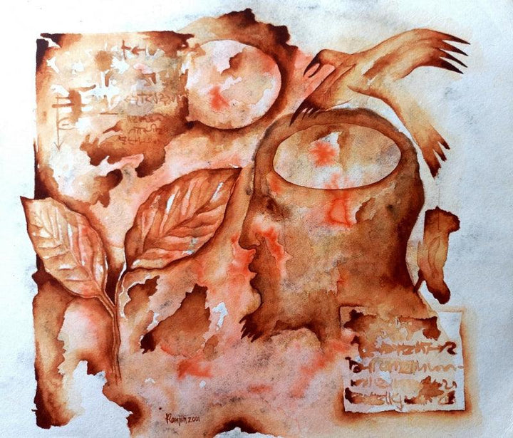 Figurative watercolor painting titled 'Fossil Series 3', 9x11 inches, by artist Ranjith Raghupathy on Paper